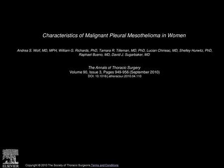 Characteristics of Malignant Pleural Mesothelioma in Women