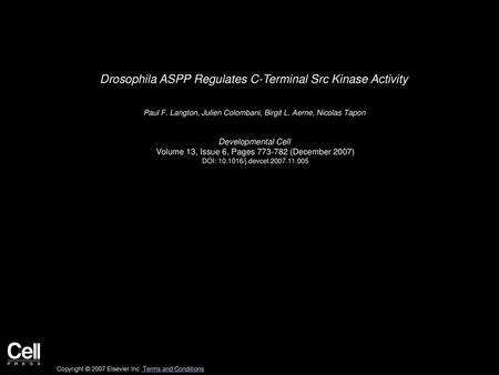 Drosophila ASPP Regulates C-Terminal Src Kinase Activity