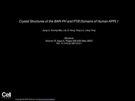 Crystal Structures of the BAR-PH and PTB Domains of Human APPL1