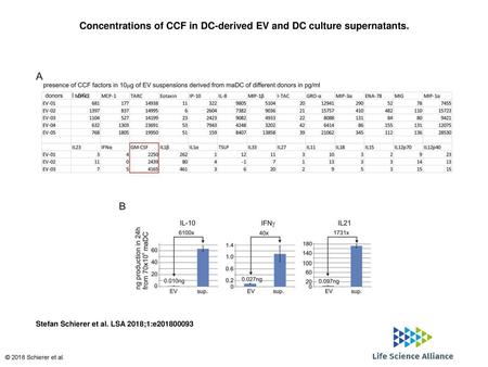 Concentrations of CCF in DC-derived EV and DC culture supernatants.