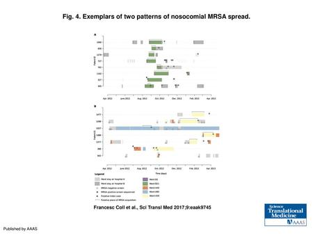 Fig. 4. Exemplars of two patterns of nosocomial MRSA spread.