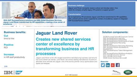 Business challenge Jaguar Land Rover constantly needs to attract and develop talent. How could the company simplify legacy HR systems to support growth?