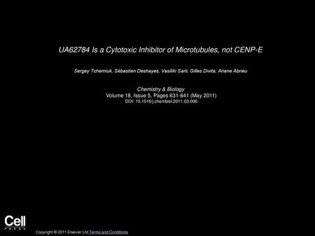 UA62784 Is a Cytotoxic Inhibitor of Microtubules, not CENP-E