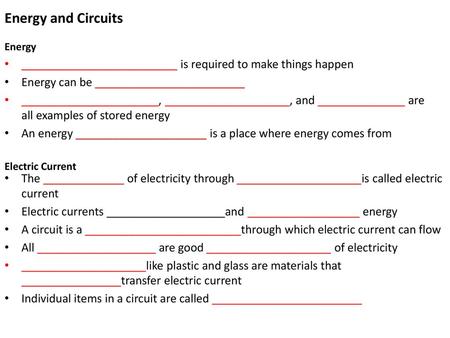 Energy and Circuits Energy