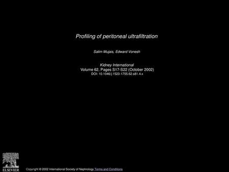 Profiling of peritoneal ultrafiltration