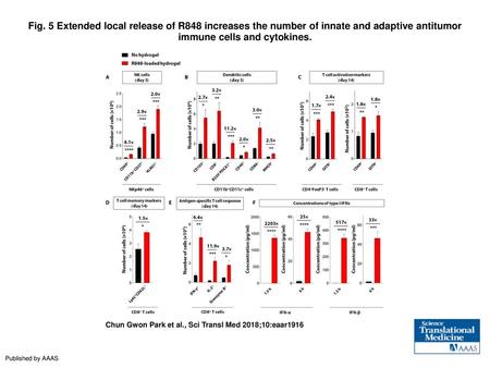 Fig. 5 Extended local release of R848 increases the number of innate and adaptive antitumor immune cells and cytokines. Extended local release of R848.