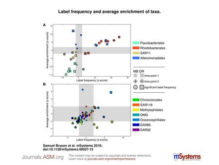 Label frequency and average enrichment of taxa.