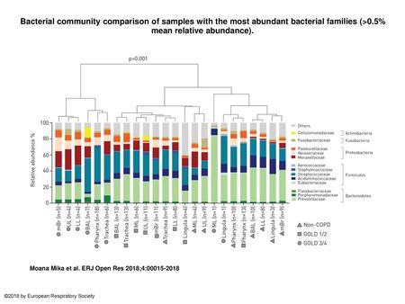 Bacterial community comparison of samples with the most abundant bacterial families (>0.5% mean relative abundance). Bacterial community comparison of.