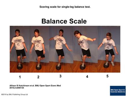 Scoring scale for single-leg balance test.