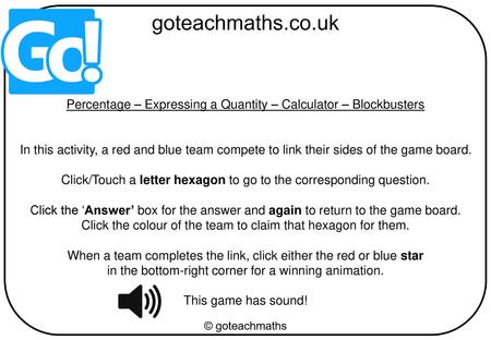 Percentage – Expressing a Quantity – Calculator – Blockbusters