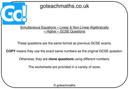 Simultaneous Equations – Linear & Non-Linear Algebraically