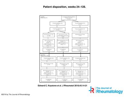 Patient disposition, weeks 24–128.