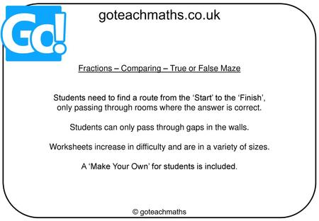 Fractions – Comparing – True or False Maze