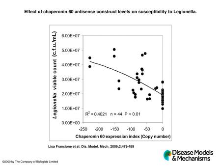 Effect of chaperonin 60 antisense construct levels on susceptibility to Legionella. Effect of chaperonin 60 antisense construct levels on susceptibility.