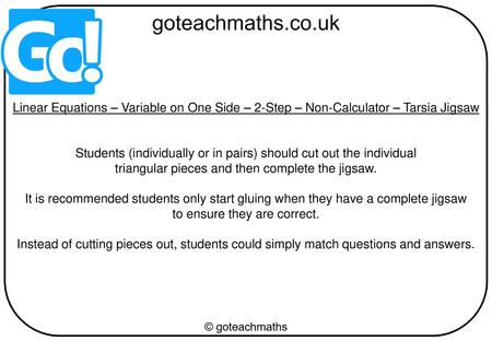 Students (individually or in pairs) should cut out the individual