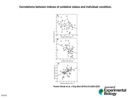 Correlations between indices of oxidative status and individual condition. Correlations between indices of oxidative status and individual condition. Lines.