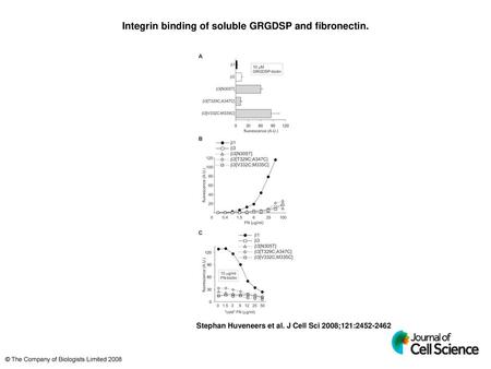 Integrin binding of soluble GRGDSP and fibronectin.