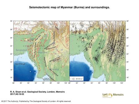 Seismotectonic map of Myanmar (Burma) and surroundings.