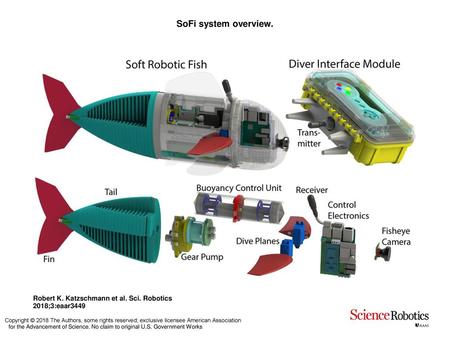 SoFi system overview. SoFi system overview. (Top, left to right) Soft robotic fish and diver interface module. (Bottom, left to right) Subcomponents of.