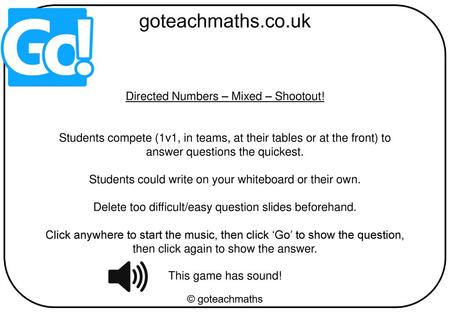 Directed Numbers – Mixed – Shootout!