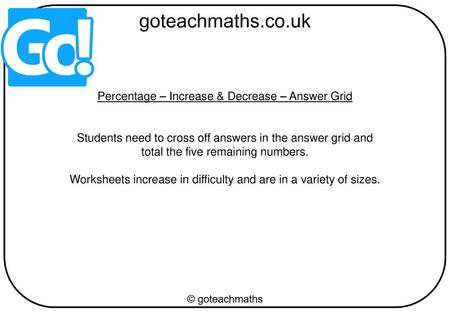 Percentage – Increase & Decrease – Answer Grid