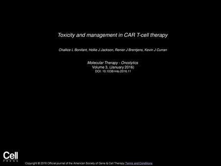 Toxicity and management in CAR T-cell therapy