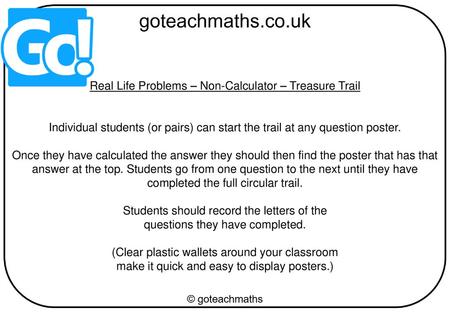 Real Life Problems – Non-Calculator – Treasure Trail